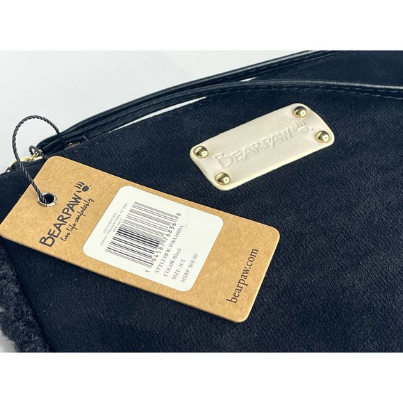 NEW Bearpaw BLACK WRISTLET Faux Suede & Sherpa Handbag Purse Gold Zip NWT - Picture 4 of 8